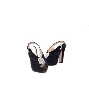 Prada Black Suede Peep-Toe Platform Slingback Heels – Size US 6 / UK 3.5 / EU 36